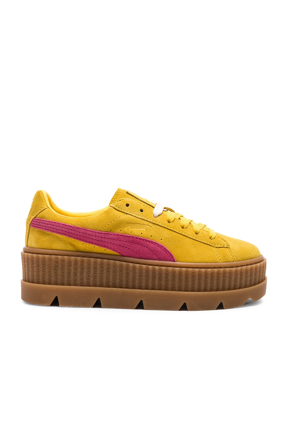 Image 1 of Fenty by Puma Cleated Suede Creeper Sneakers in Lemon & Rose