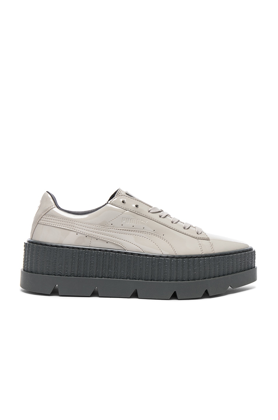 Image 1 of Fenty by Puma Pointy Patent Leather Creeper Sneakers in Dove & Glacier Gray