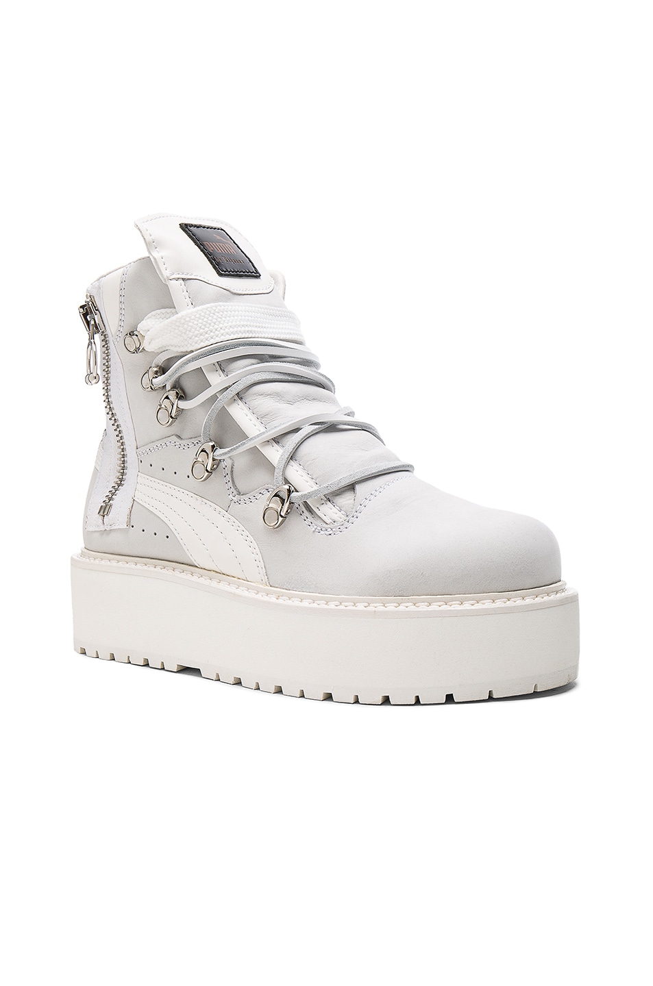 Fenty by Puma Leather Sneaker Boots in White | FWRD