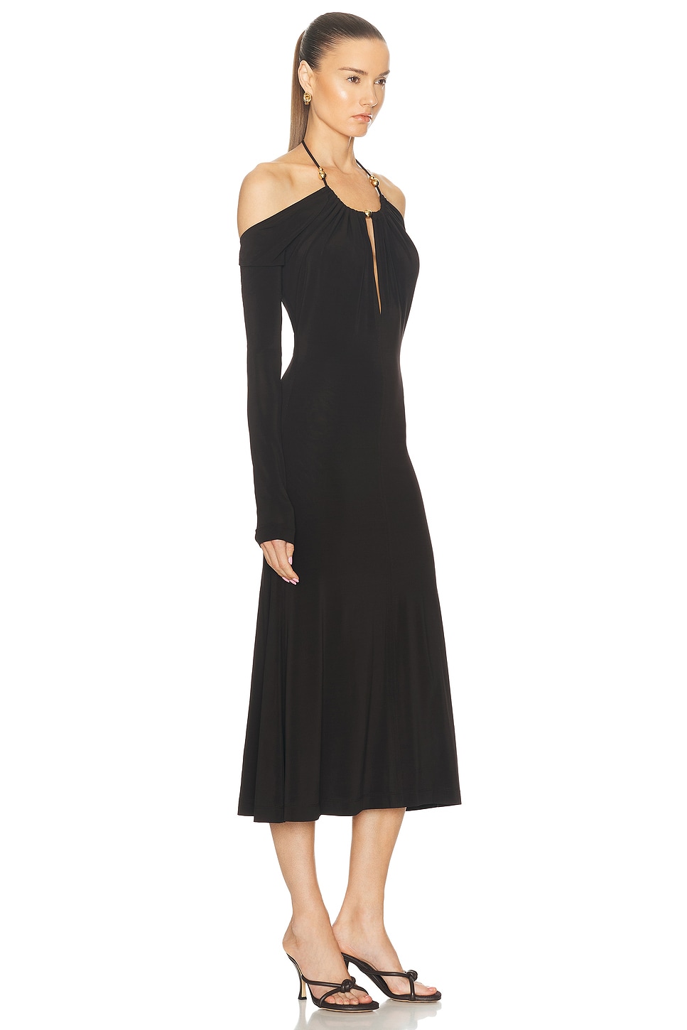 Shop Ferragamo Cold Shoulder Midi Dress In Espresso