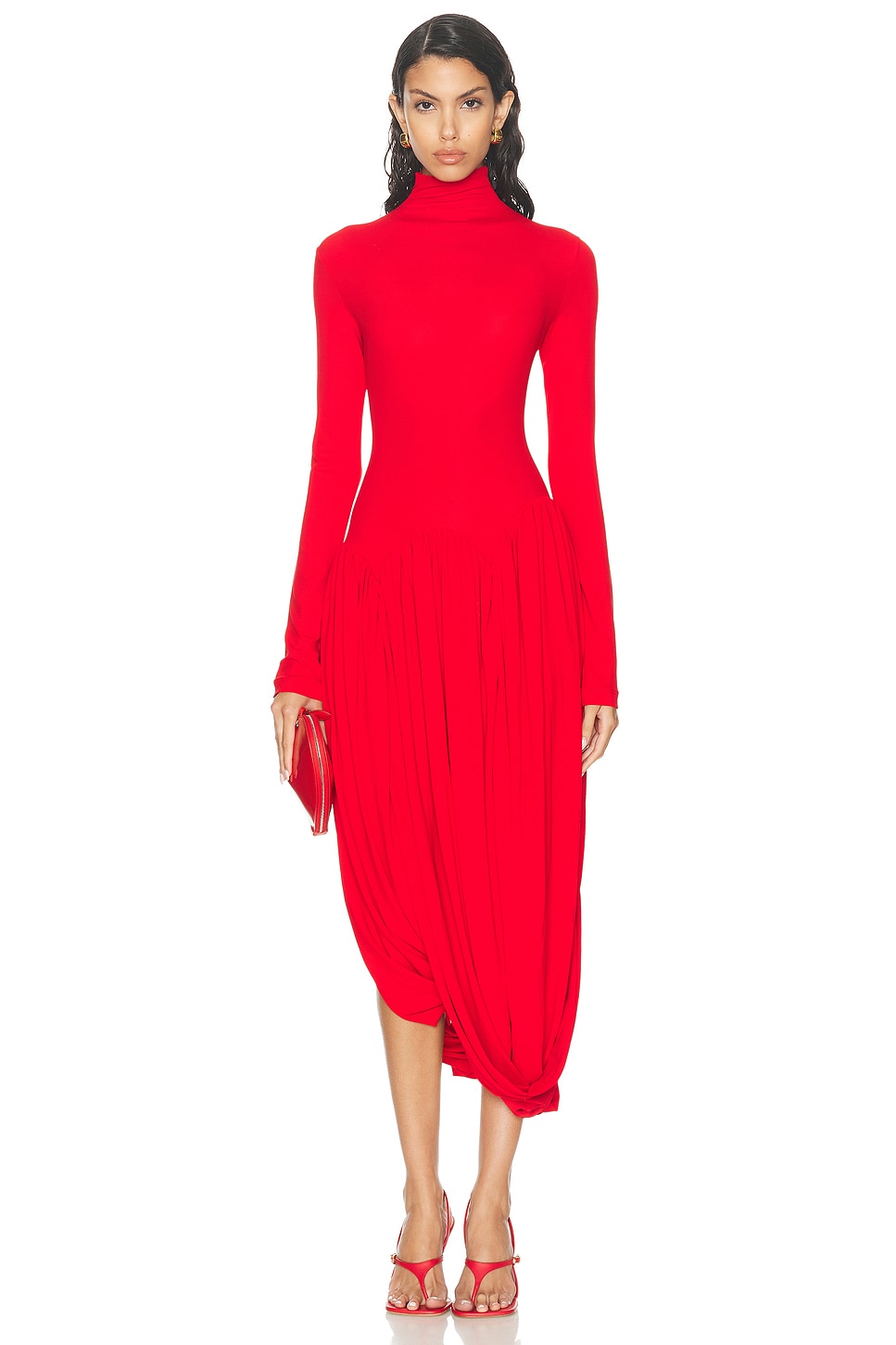 Image 1 of Ferragamo Long Sleeve Turtleneck Dress in New Red