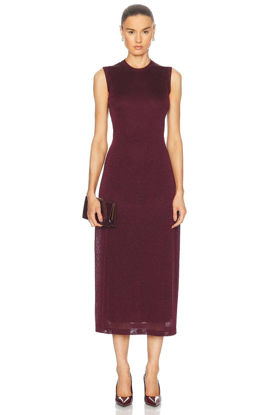 Image 1 of Ferragamo Sleeveless Maxi Dress in Oxblood Lurex