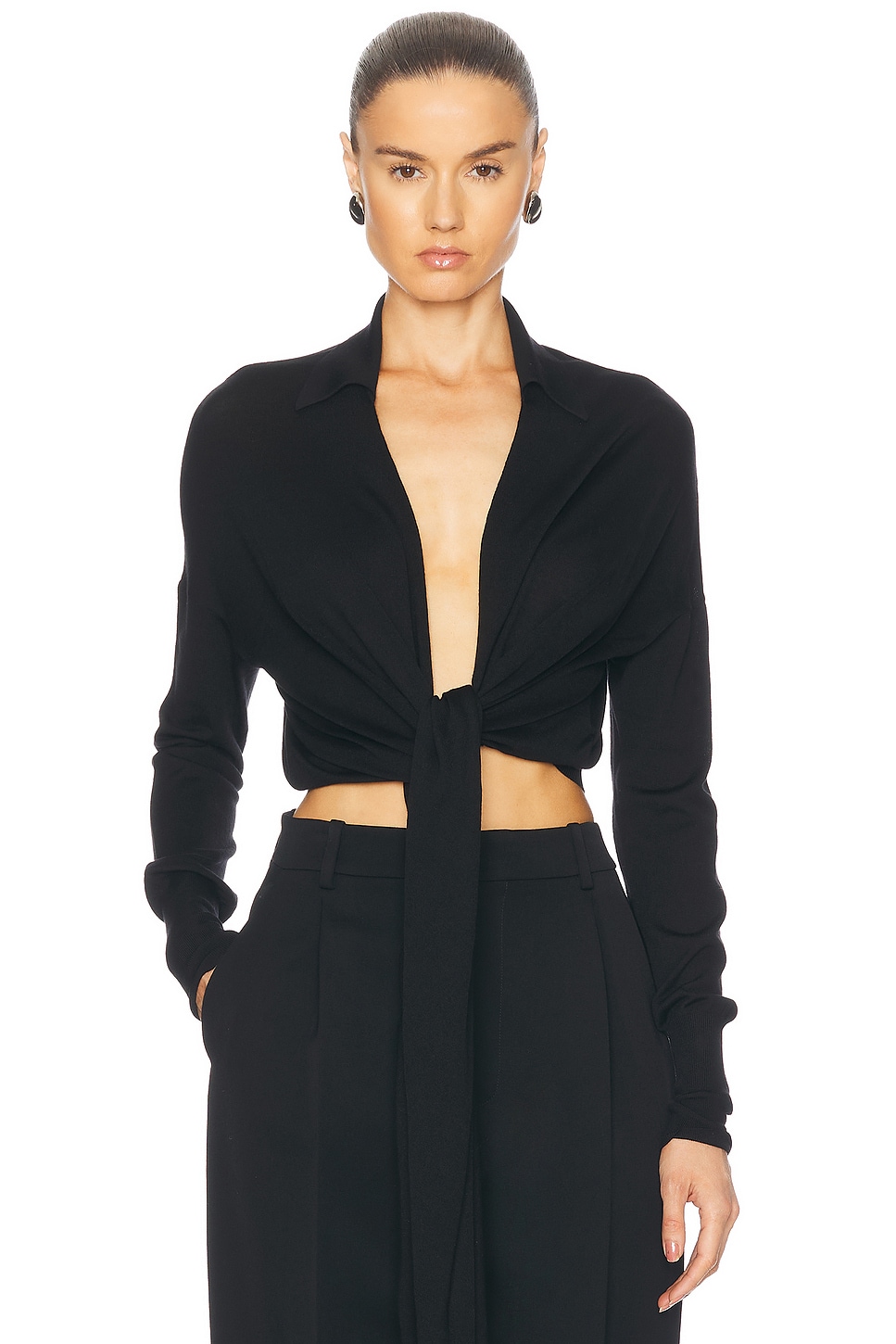 Image 1 of Ferragamo Long Sleeve Wrap Top in Nero