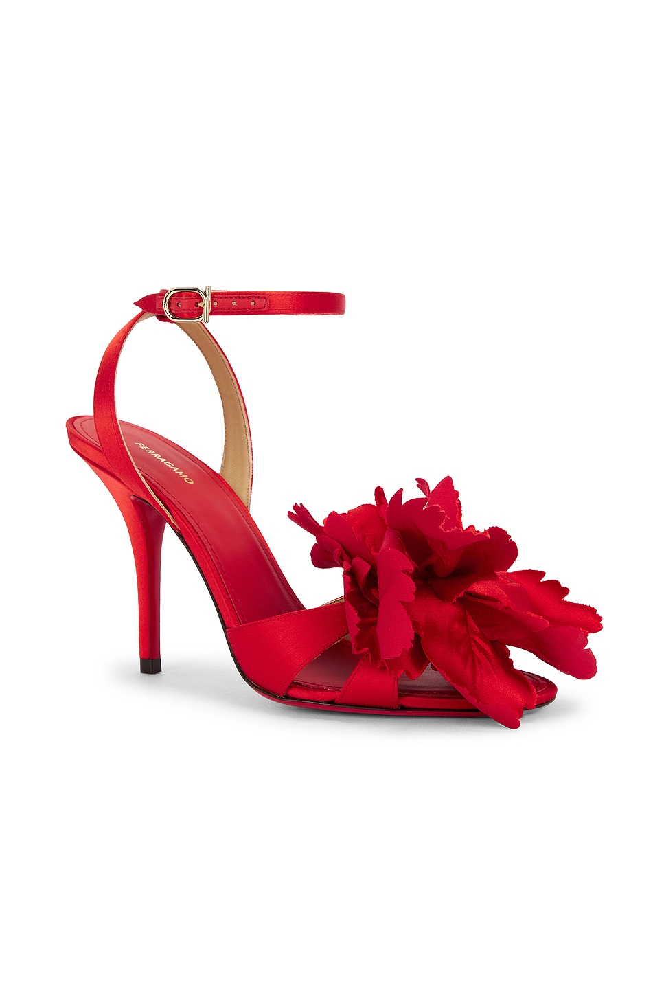 Ferragamo 90mm Flower-embellished High-heel Sandals In Red