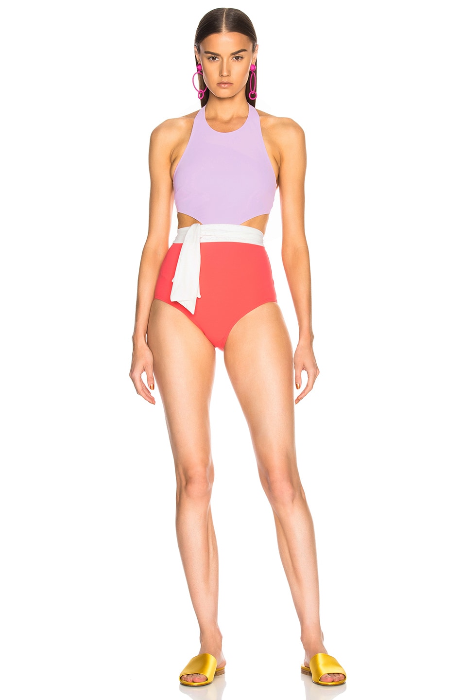 Image 1 of FLAGPOLE Lynn Swimsuit with Sash in Strawberry, Rose & Pearl