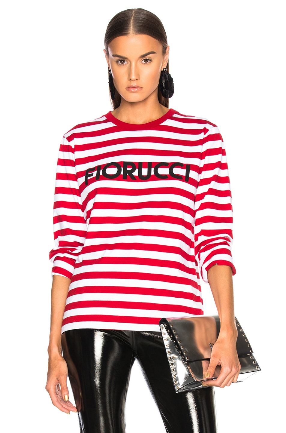 Image 1 of FIORUCCI Stripe Classic Long Sleeve Tee in Red & White