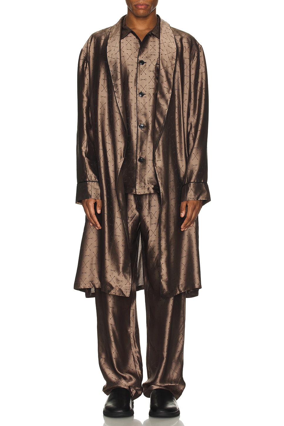 Image 1 of fleur du mal Men's Jacquard Robe in Shroom