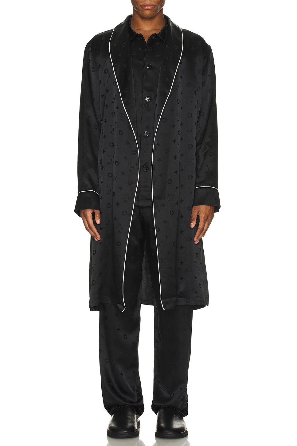 Image 1 of fleur du mal Men's Silk Jacquard Robe in Black