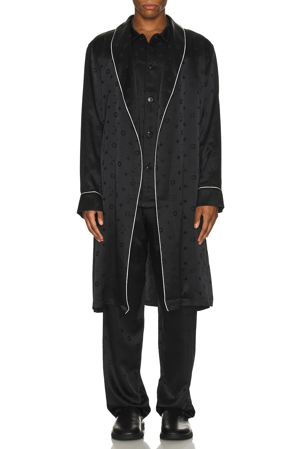 Image 1 of fleur du mal Men's Silk Jacquard PJ Top in Black