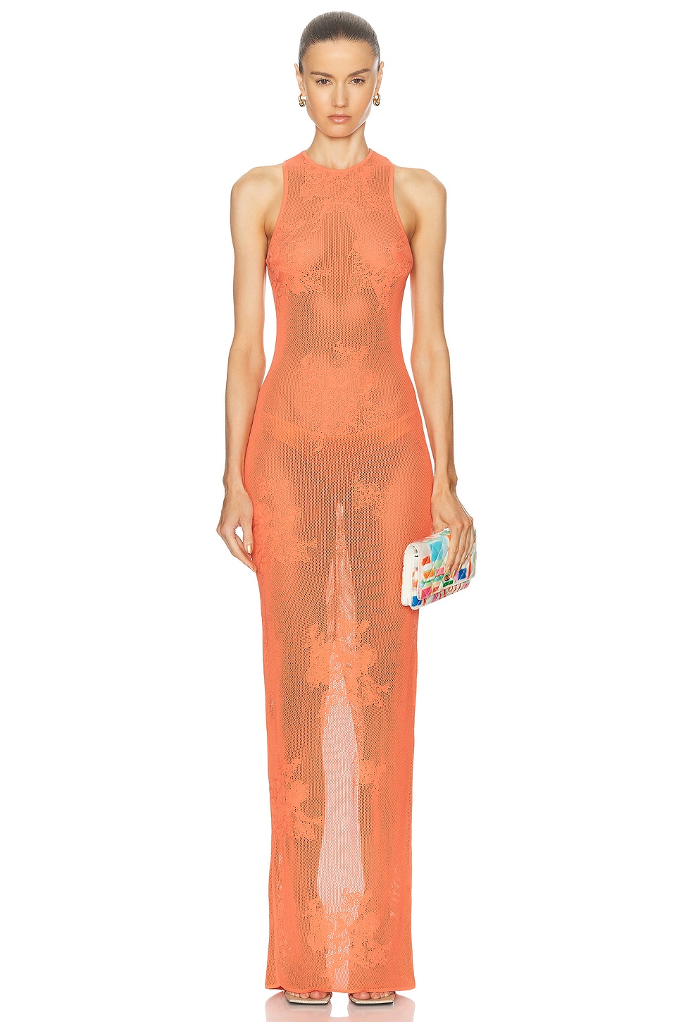 Lace Pointelle Maxi Racer Dress in Tangerine
