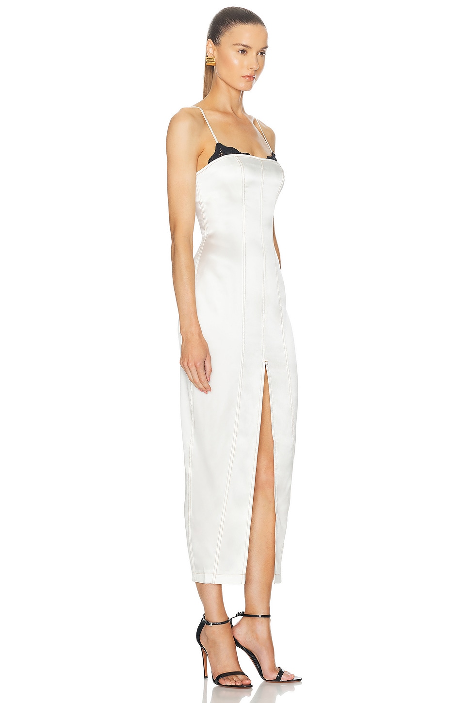 Shop Fleur Du Mal Silk Maxi Dress With Lace Cups In Ivory