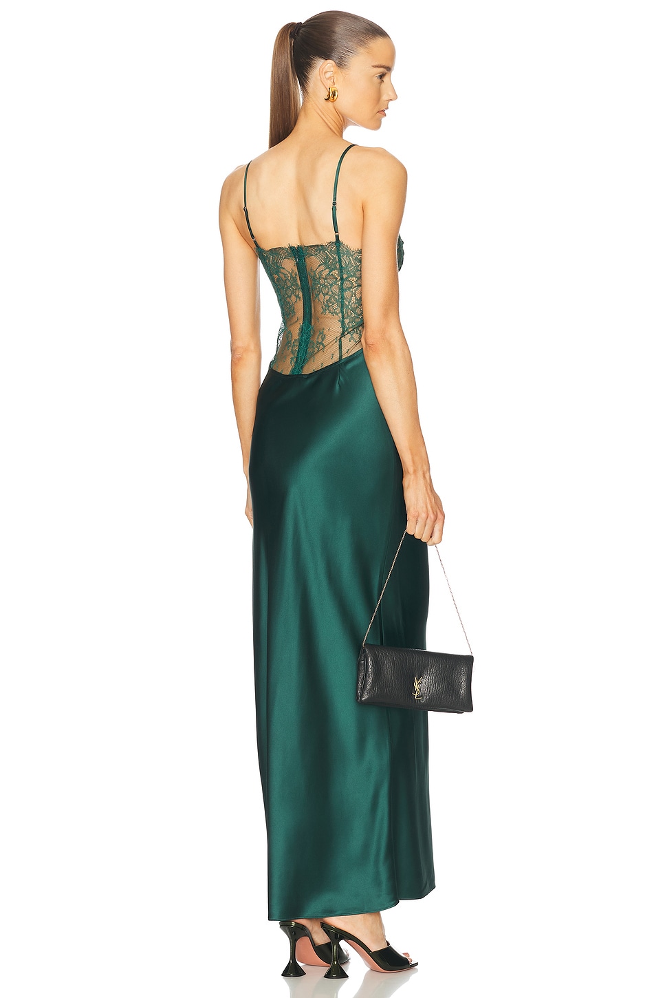 Lace Long Slip Dress in Dark Green