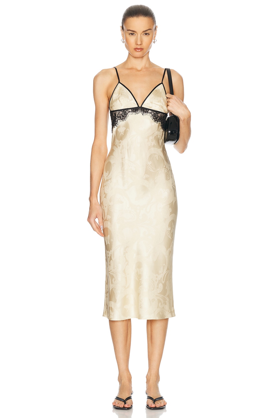 Fleur du Mal Paisley Jacquard And Lace Triangle Slip Dress