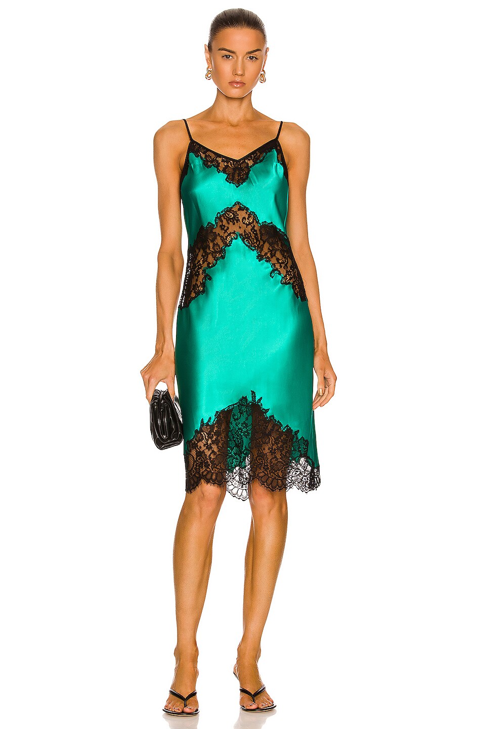 Image 1 of fleur du mal Cherie Lace Slip Dress in Emerald