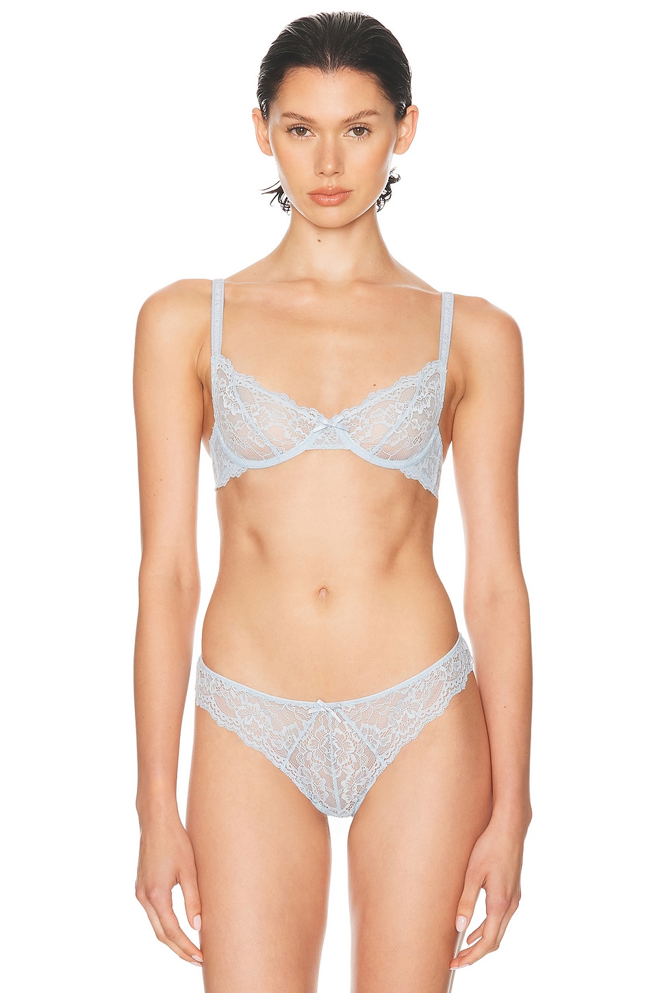 Image 1 of fleur du mal Bianca Lace Balconette Bra in Forget Me Not