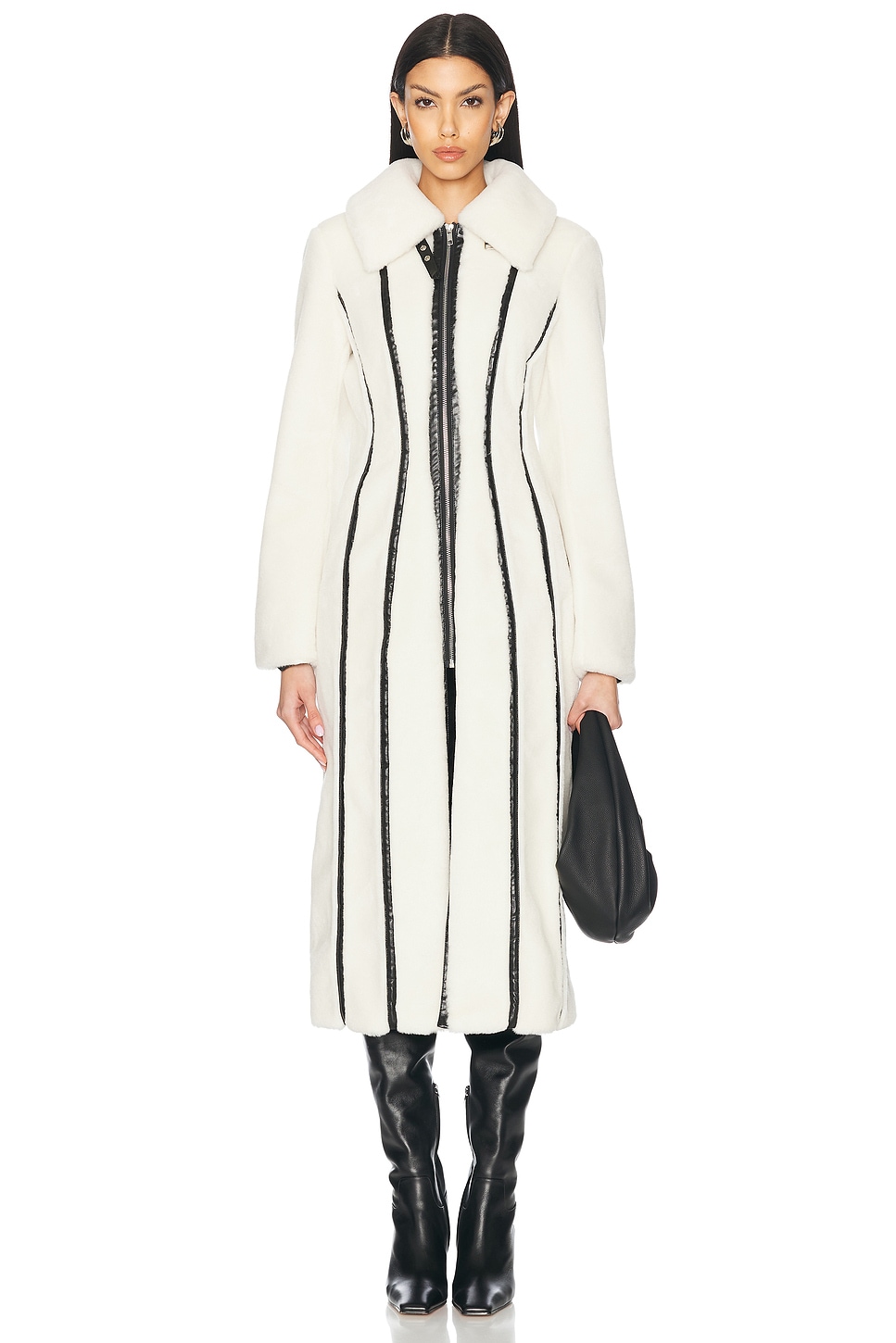 Image 1 of fleur du mal Faux Fur Leather Piped Coat in Polar