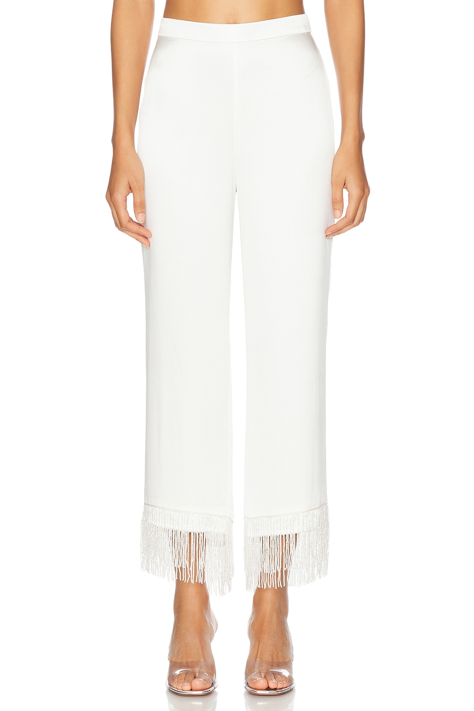 X Galia Lahav Beaded Fringe Silk Pant in Ivory