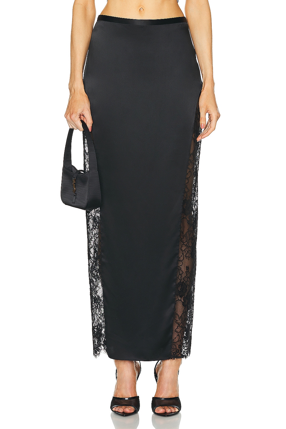 Image 1 of fleur du mal Silk And Lace Insert Maxi Skirt in Black