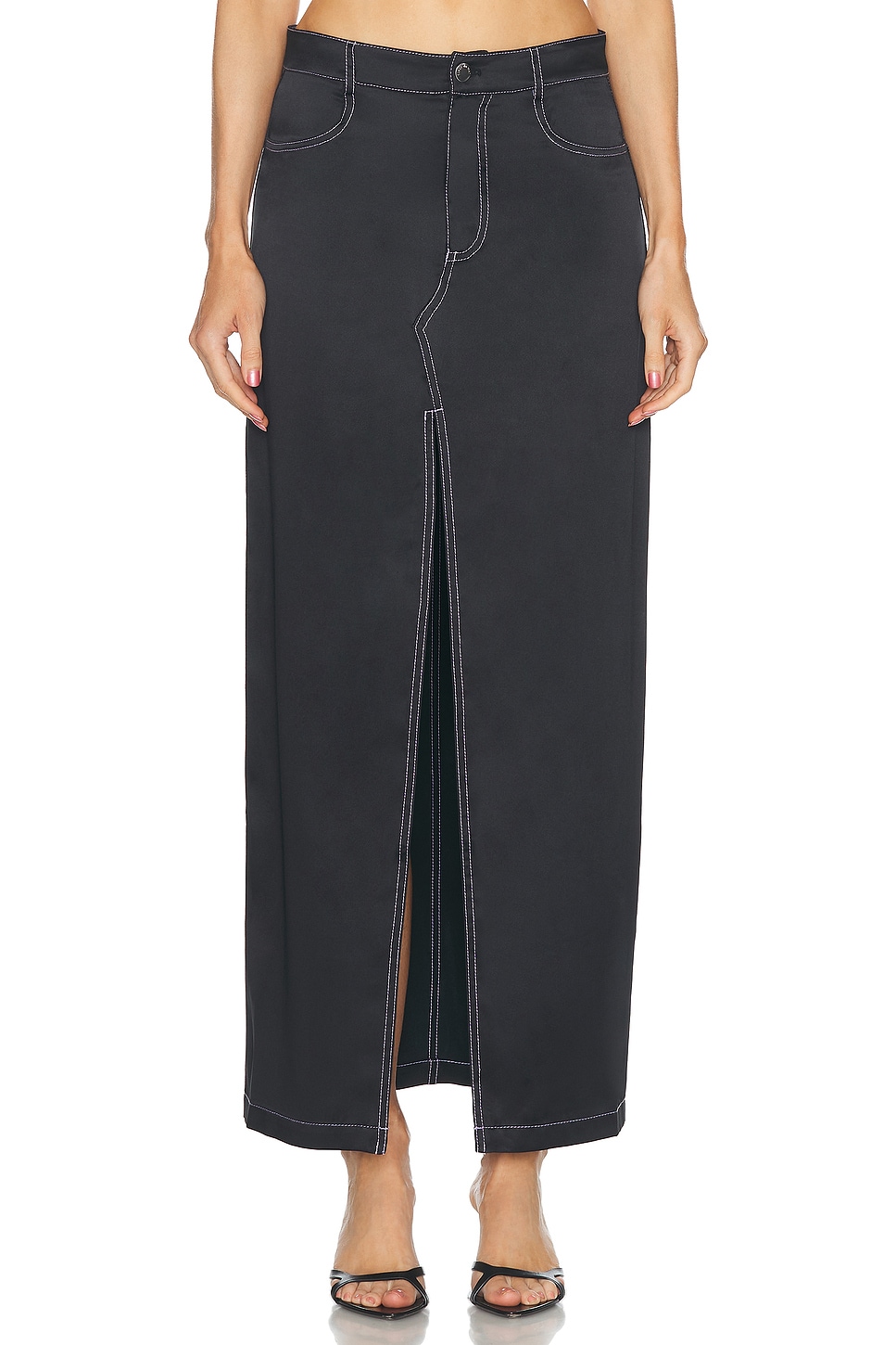 Image 1 of fleur du mal Silk Maxi Skirt in Black