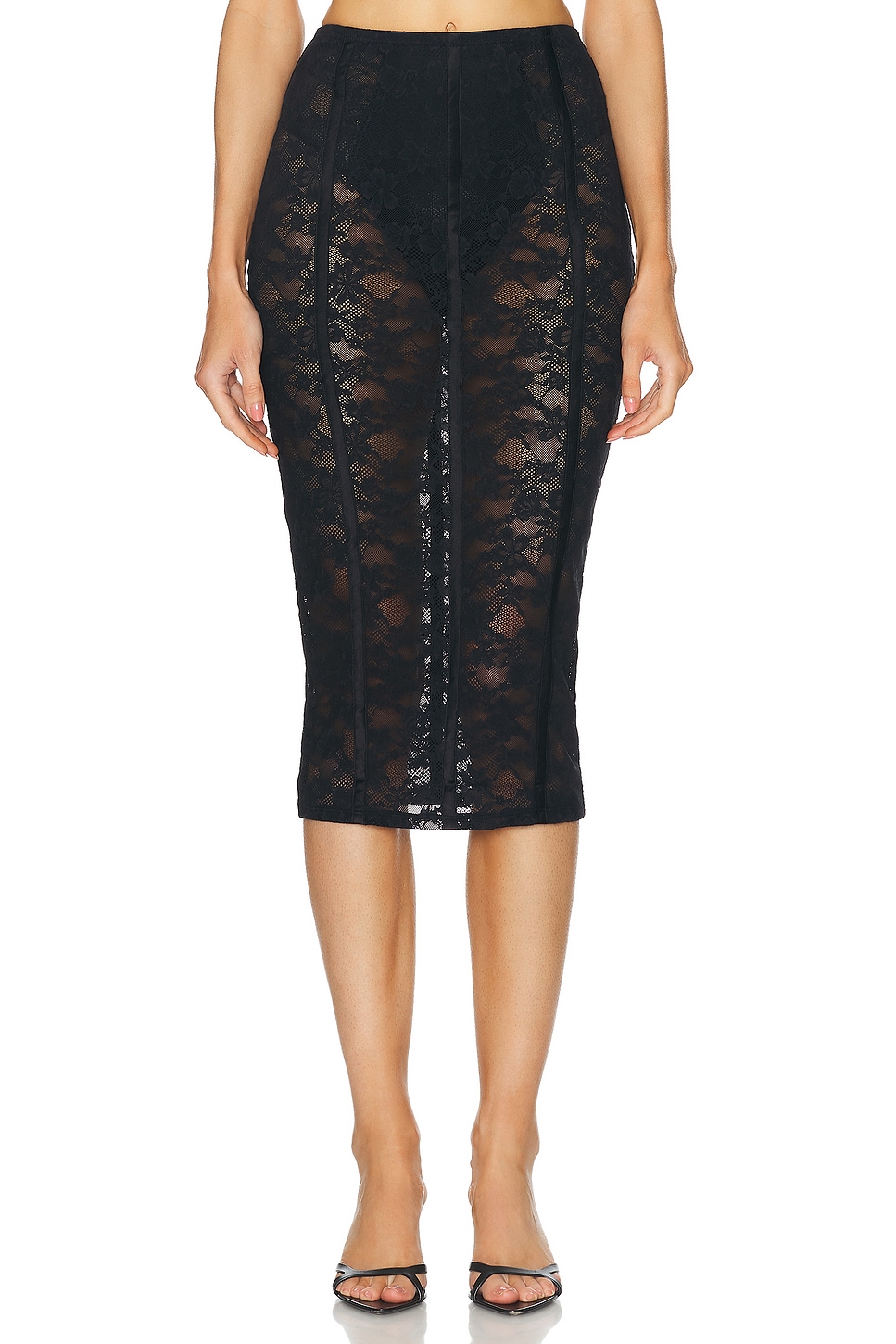 Image 1 of fleur du mal Le Stretch Lace Pencil Skirt in Black