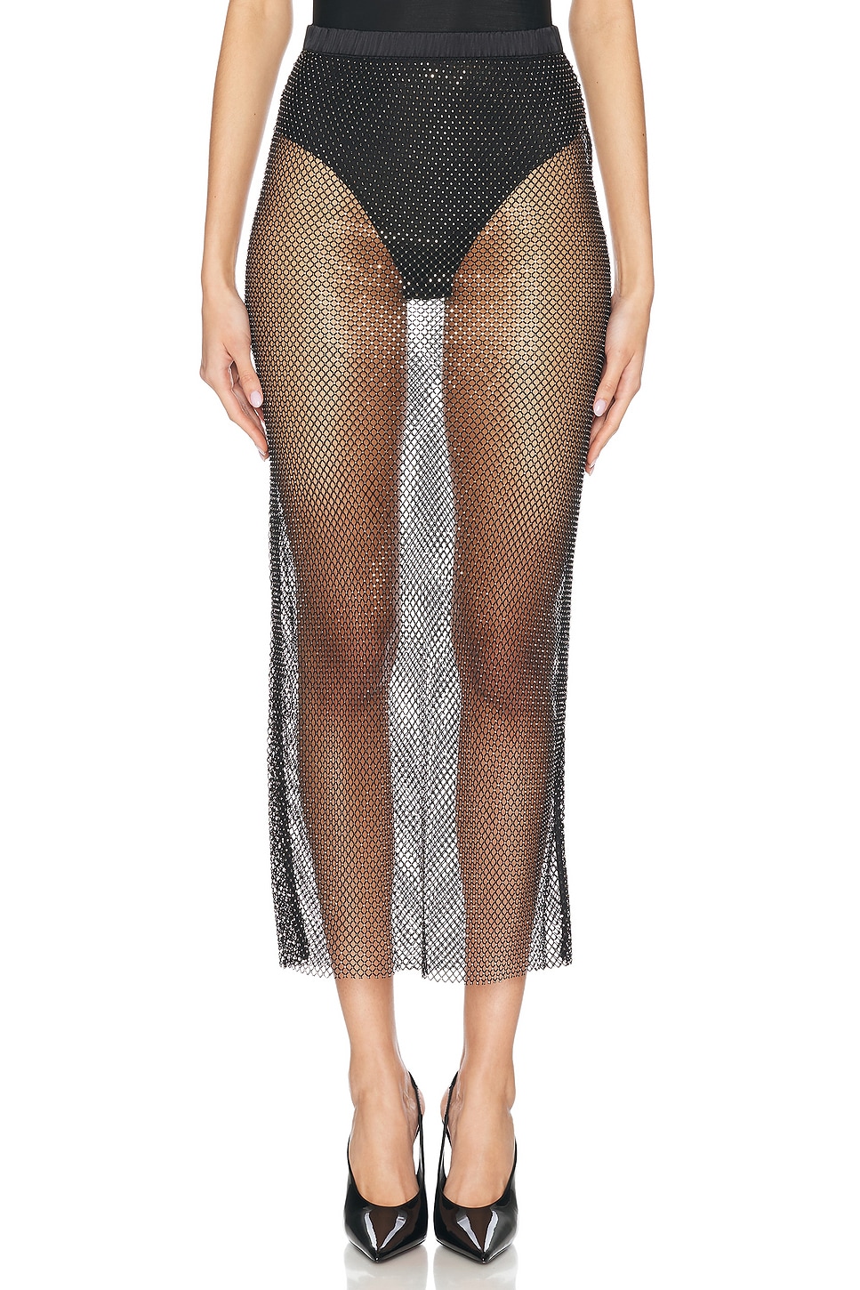 Image 1 of fleur du mal Rhinestone Fishnet Maxi Skirt in Black