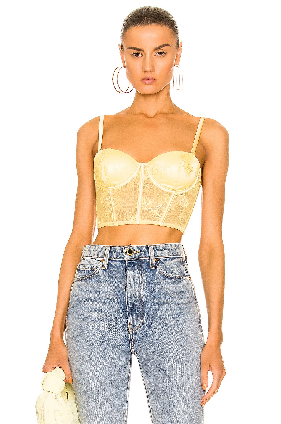 Image 1 of fleur du mal Bouquet Lace Strapless Bustier Top in Daffodil