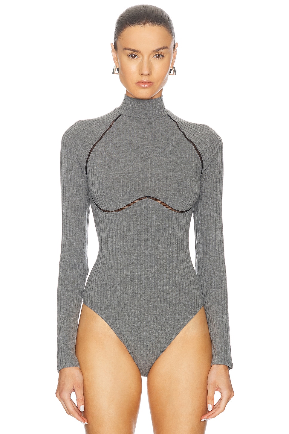 Shop Fleur Du Mal Rib Bodysuit In Heather Grey Rib