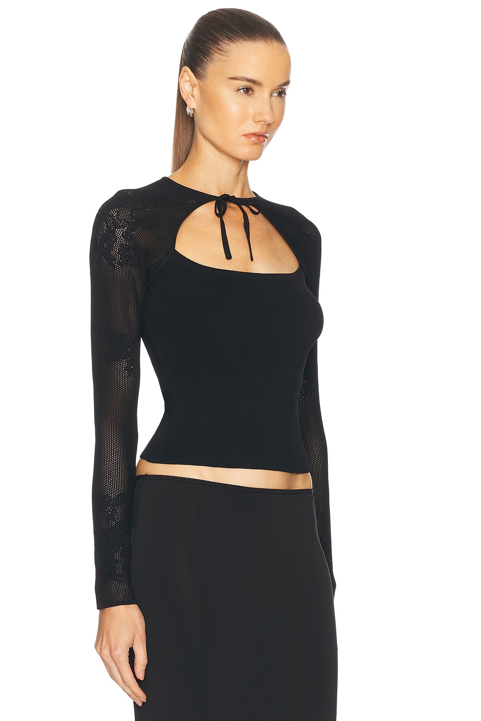 Fleur Du Mal Lace Pointelle Knit Decollette Top In Black
