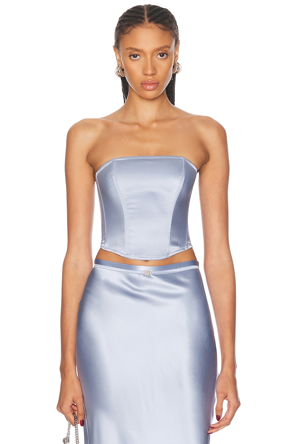 Image 1 of fleur du mal Silk Corset Top in Pastel Sky