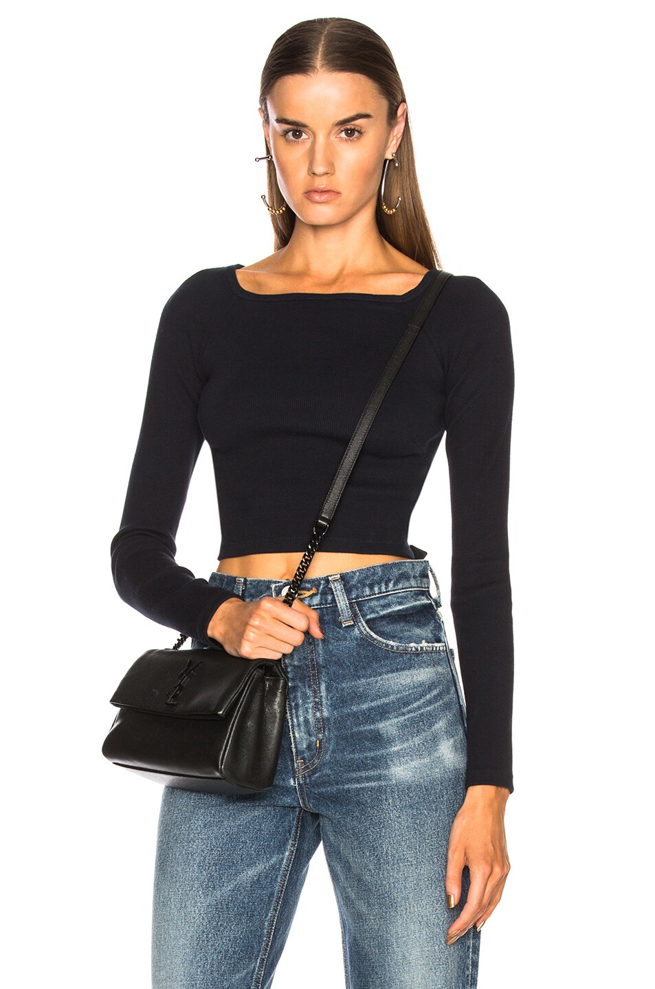 Image 1 of fleur du mal Long Sleeve Knit Top with Back Buckles in Navy
