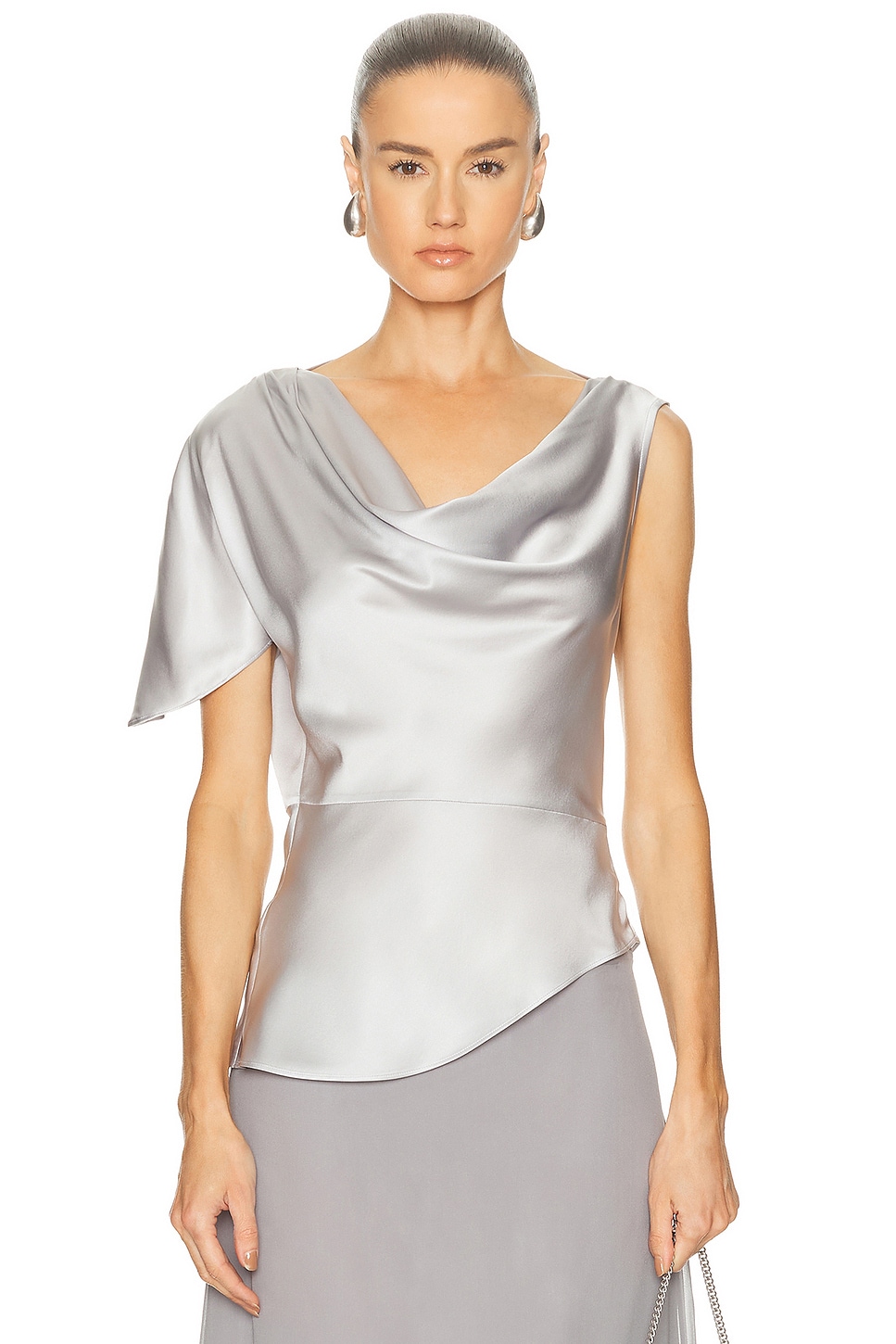 Image 1 of fleur du mal Asymmetrical Silk Top in Platinum