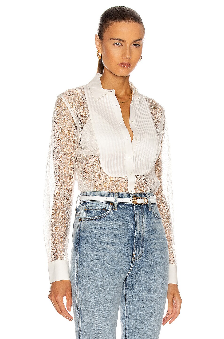 Image 1 of fleur du mal Lace Oversized Pintucked Shirt in Ivory