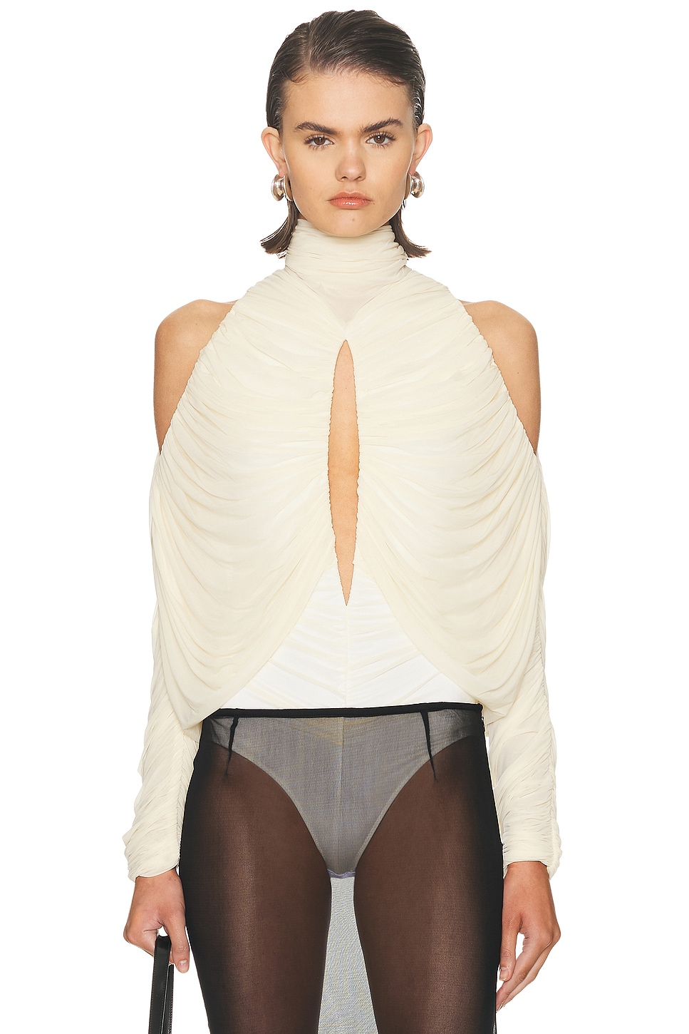 Image 1 of Francesco Murano High Neck Cut Out Blouse in White