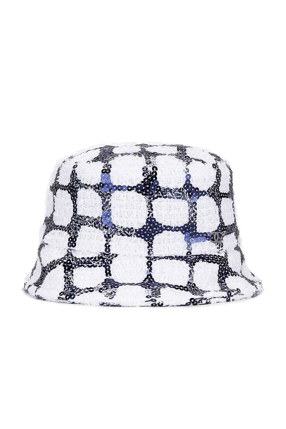 Tweed Sequined Coco Bucket Hat in Black & White