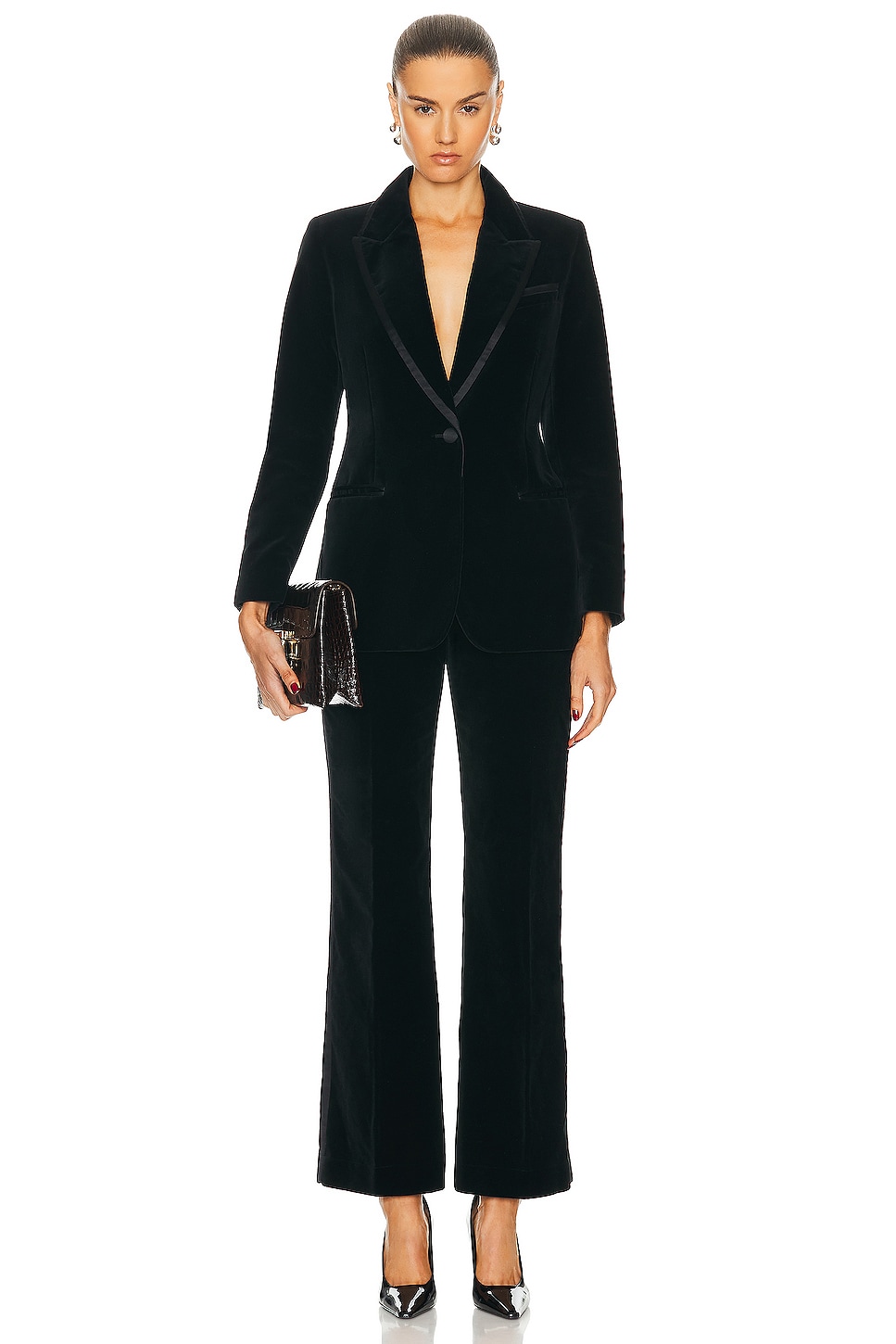 Image 1 of FWRD Renew Gucci Velvet Blazer & Pant Set in Black