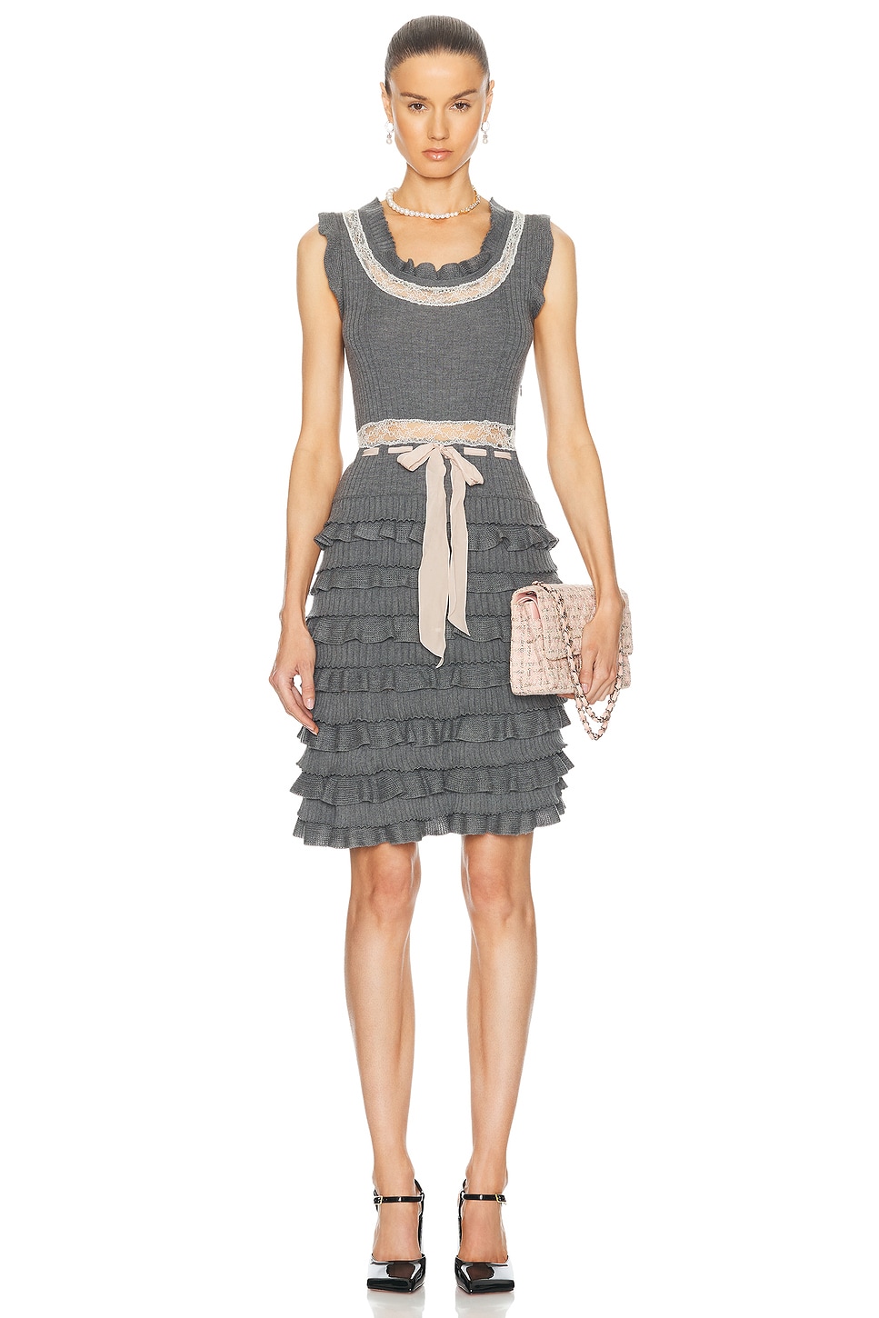 Image 1 of FWRD Renew Dior Cashmere Ruffle Dress in Grey
