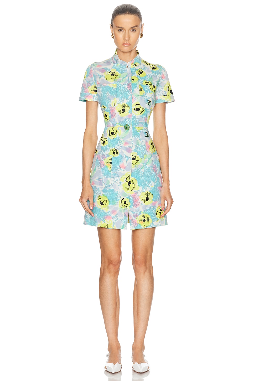 Image 1 of FWRD Renew Chanel Floral Button Dress in Blue