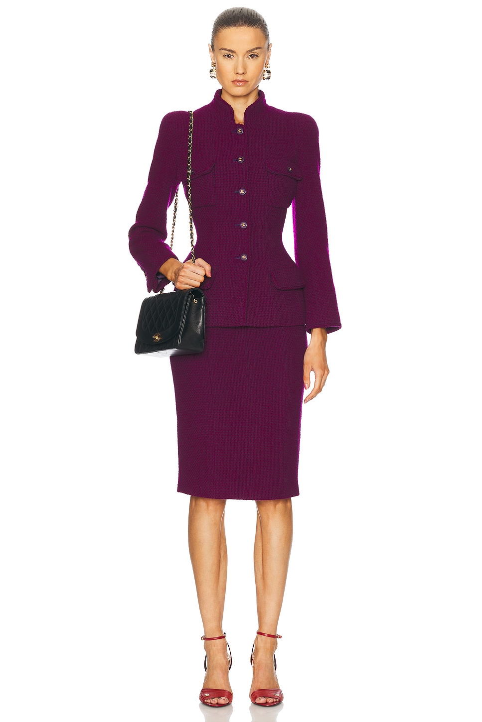 Image 1 of FWRD Renew Chanel 1995 Tweed Jacket & Skirt Set in Purple