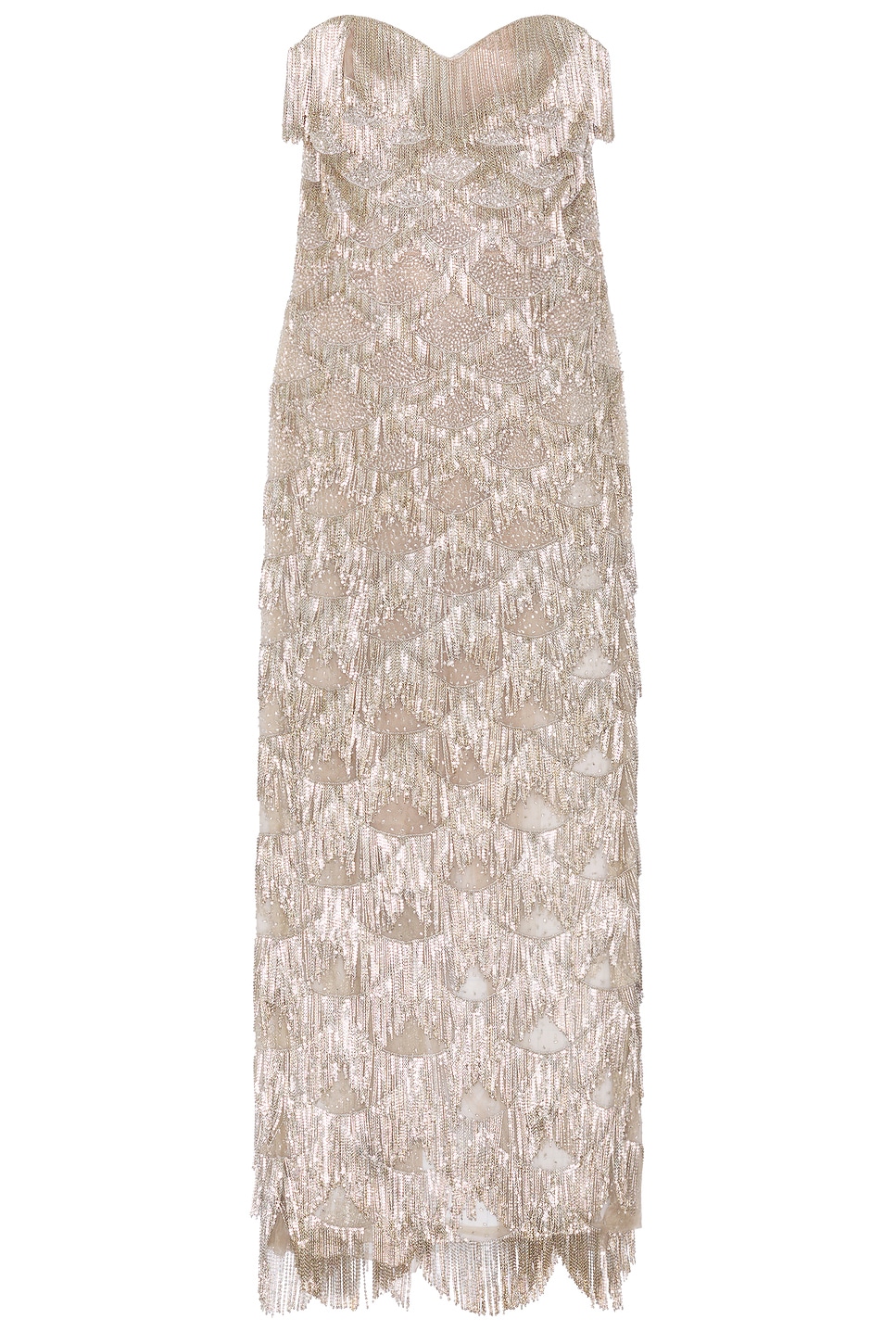 Image 1 of FWRD Renew Oscar de la Renta Chain Fringe Embroidered Gown in Platine