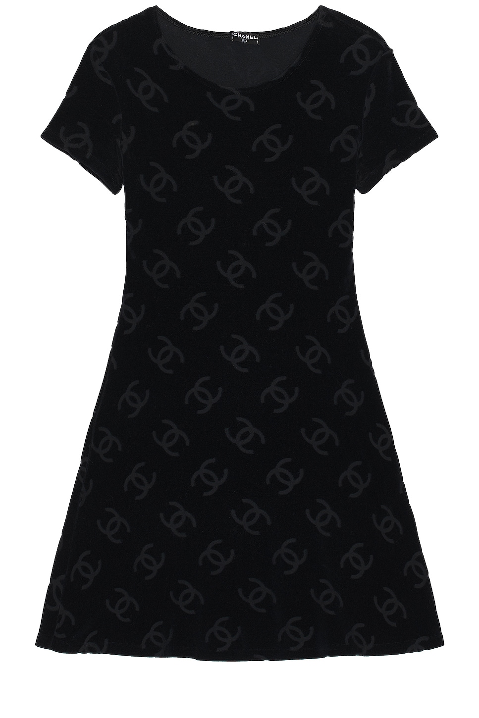 Image 1 of FWRD Renew Chanel Coco Mark Pattern Velour Dress in Black