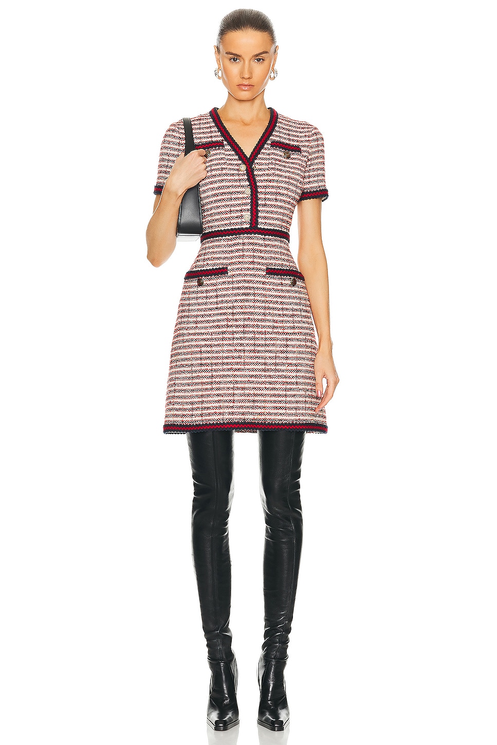 Image 1 of FWRD Renew Gucci Tweed Dress in Burgundy