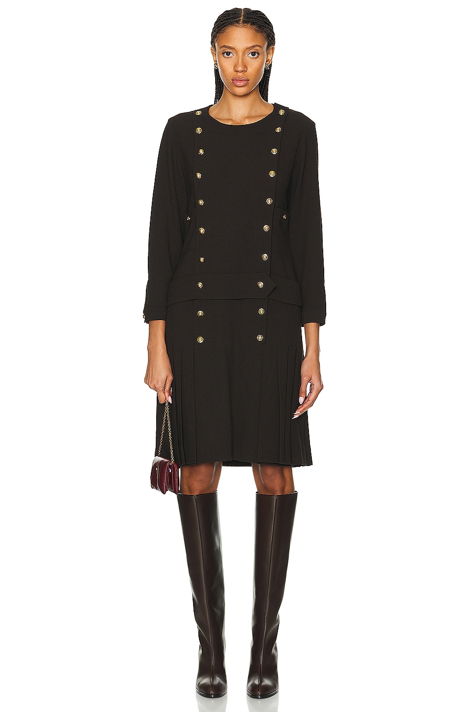 Image 1 of FWRD Renew Chanel Button Bodice Dress in Black