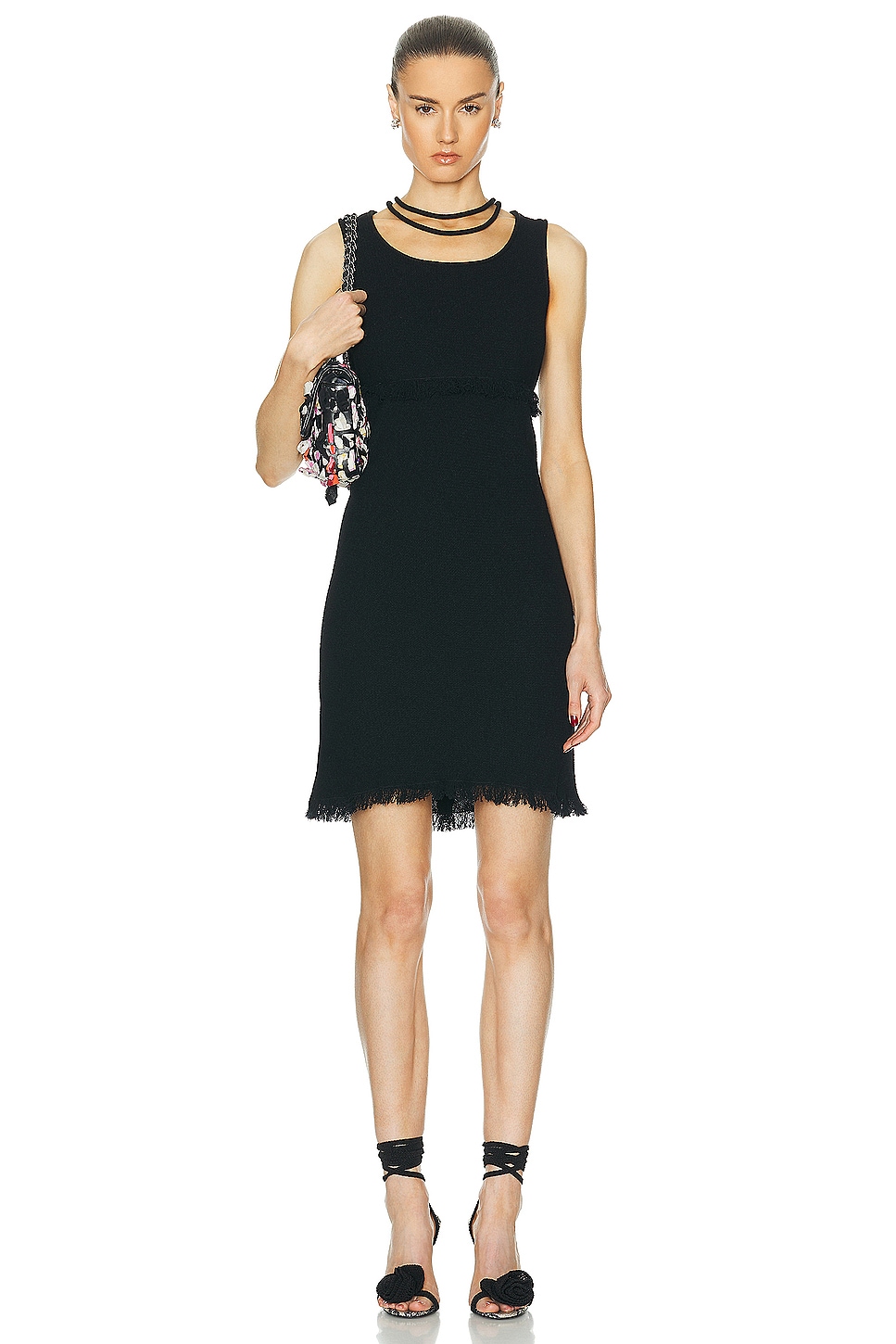 Image 1 of FWRD Renew Chanel Coco Button Dress in Black