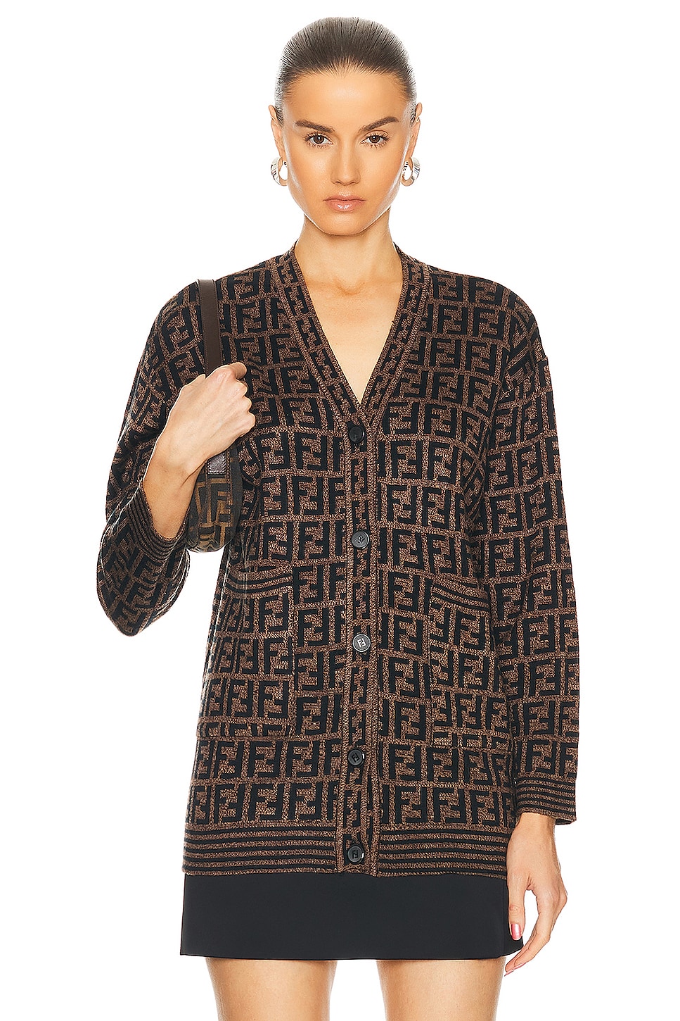 Image 1 of FWRD Renew Fendi Zucca Cardigan in Brown
