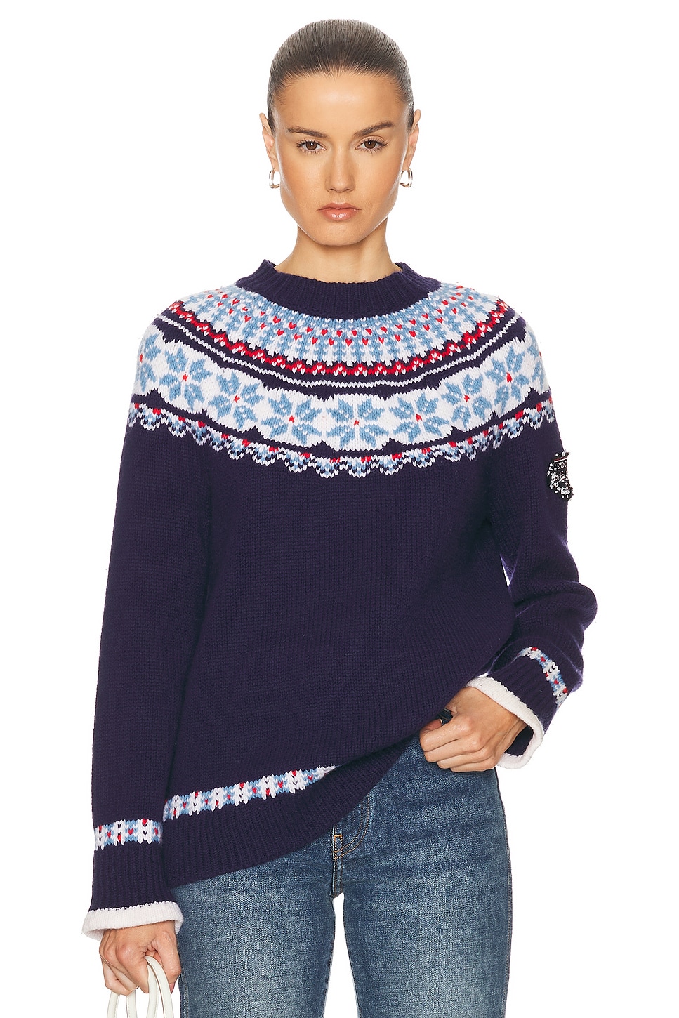 Image 1 of FWRD Renew Chanel Nordic Print Sweater in Navy