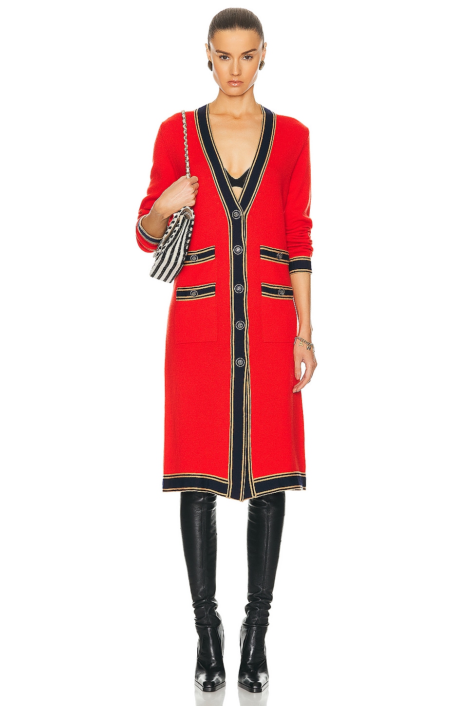 Image 1 of FWRD Renew Chanel Cashmere Cardigan in Red