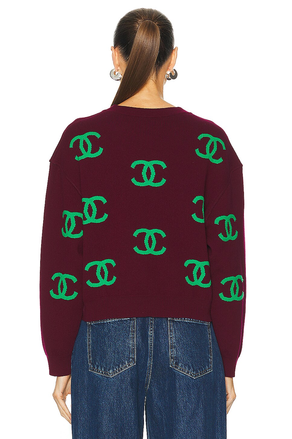 FWRD Renew Chanel CC Logo Sweater in Burgundy | FWRD