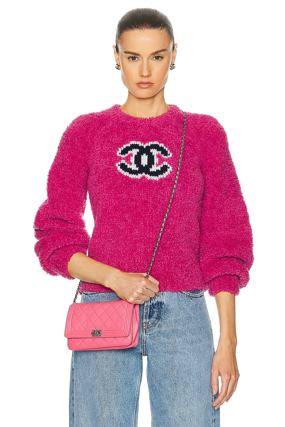 Image 1 of FWRD Renew Chanel Teddy Sweater in Pink