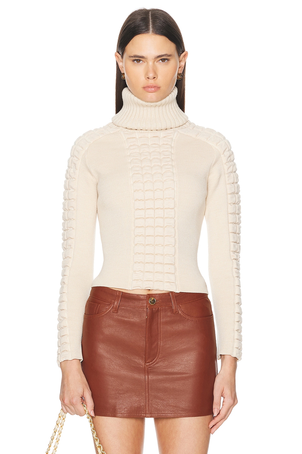 Image 1 of FWRD Renew Chanel Chocolate Bar Turtleneck Sweater in Ivory