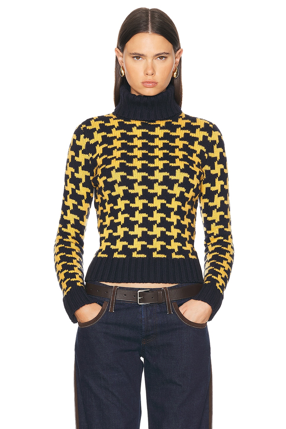 Image 1 of FWRD Renew Celine Knit Turtleneck Sweater in Yellow